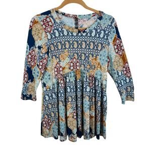 Glitzy‎ Girlz Colorful 3/4 Sleeve Stretchy Flowy Boho Blouse Size S